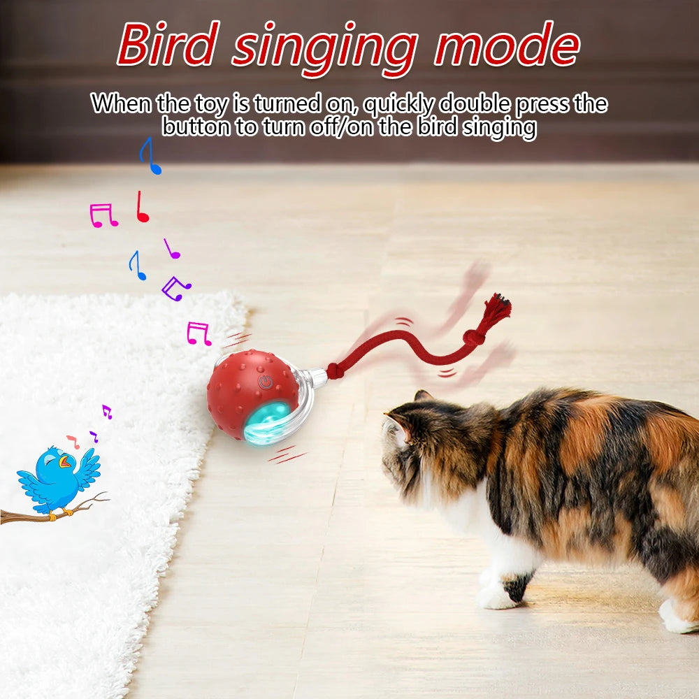 Interactive Rolling Cat Toy Ball with Bird Chirping Sensor