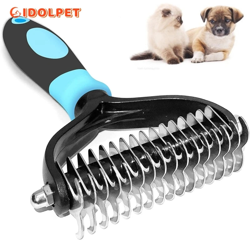 Professional 2-Sided Pet Deshedding Brush and Dematting Comb