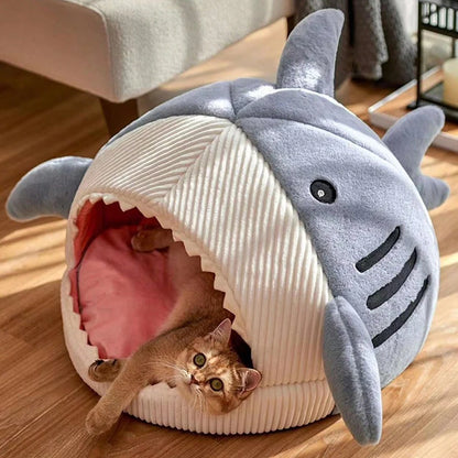 Cozy Cartoon Shark Pet Cave Bed