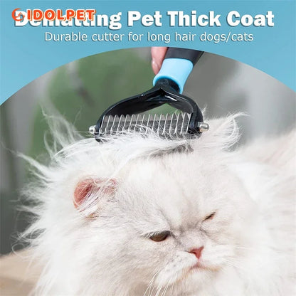 Professional 2-Sided Pet Deshedding Brush and Dematting Comb