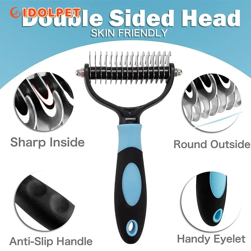 Professional 2-Sided Pet Deshedding Brush and Dematting Comb