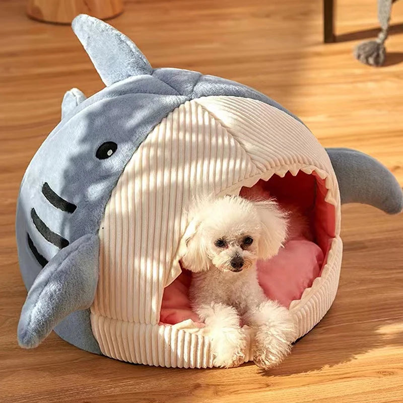 Cozy Cartoon Shark Pet Cave Bed