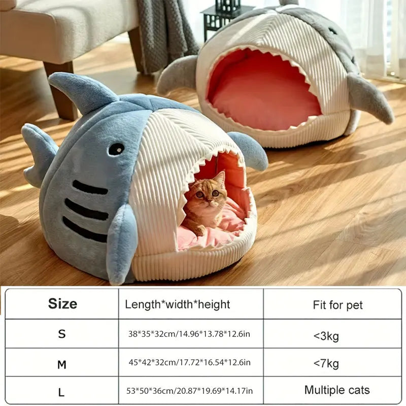 Cozy Cartoon Shark Pet Cave Bed